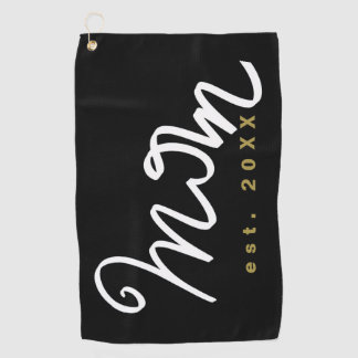 Mum Script Est. Year Keepsake Black White Gold Golf Towel