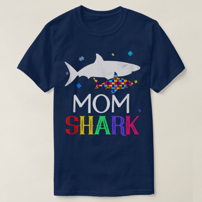 Mum Shark Family Cool Autism Awareness Gift  T-Shirt (Design Front)