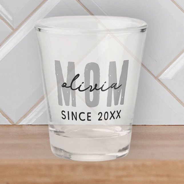 Mum Since 20XX Modern Simple Preppy Shot Glass (Creator Uploaded)