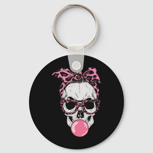 Mum Skull Bubblegum Lazy Halloween Costume Leopard Key Ring (Front)