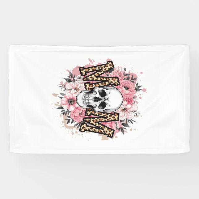 Mum Skull Mama Leopard Skull Banner (Horizontal)