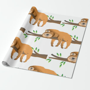 Mum Sloth and Baby Resting on a Tree Branch Wrapping Paper