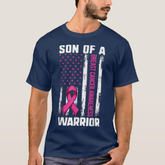 Mum Son Of A Warrior USA Flag , Breast Cancer Supp T-Shirt