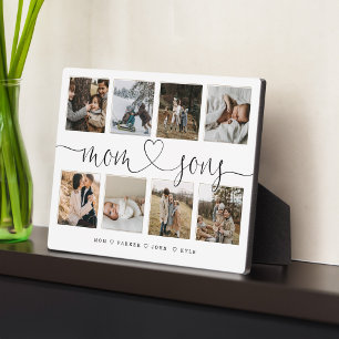 Mum & Sons Heart Script Photo Grid Collage Plaque