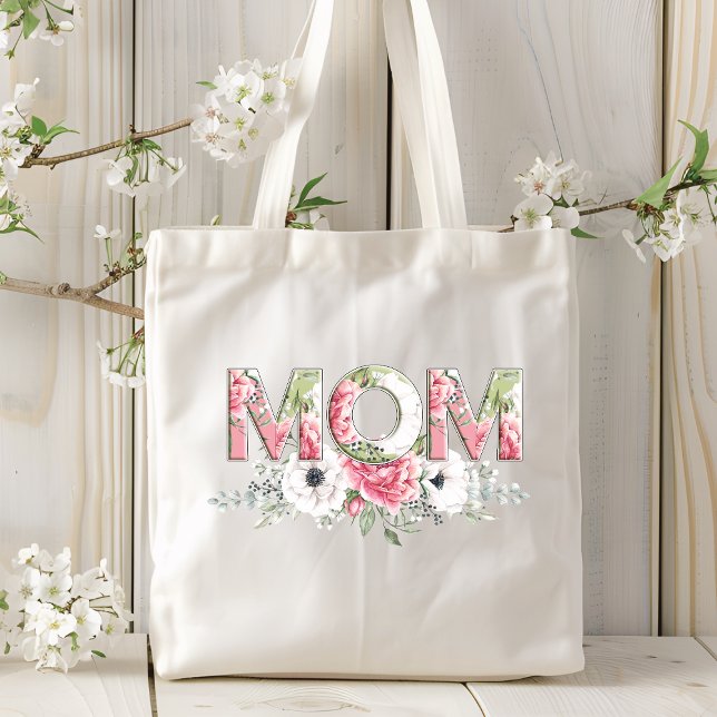 Mum Stylish Modern Floral Botanical Flowers Tote Bag (Creator Uploaded)