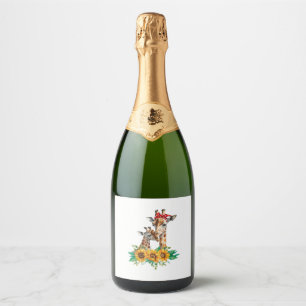 Mum Sunflower Safari Africa Animals Kids Cute Baby Sparkling Wine Label