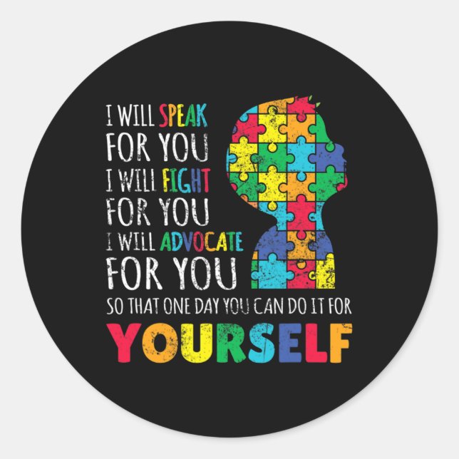 Mum Support Autism Awareness Autistic Boy Son Puzz Classic Round Sticker (Front)