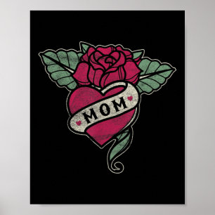 Mum Tattoo Heart Red Rose Motorcycle Poster