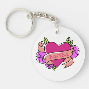 Mum Tattoo Pink Black White Flowers Heart Love Key Ring