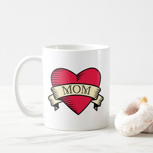 Mum Tattoo Style Heart Coffee Mug (With Donut)