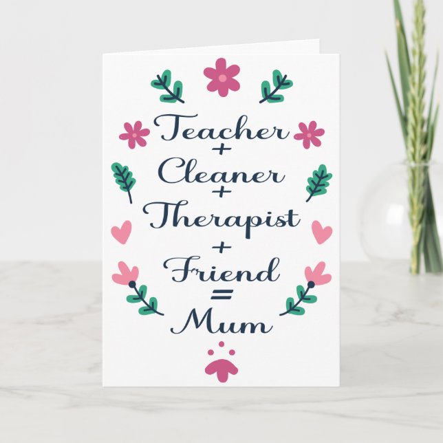 Mum, teacher cleaner therapist friend Mother's Day Card (Front)