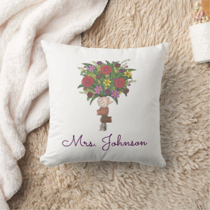 Mum Teacher Little Hands Flower Bouquet Floral Cushion