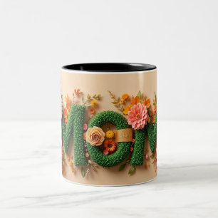 "Mum" Text Design Adorned with Vibrant Flowers Two-Tone Coffee Mug