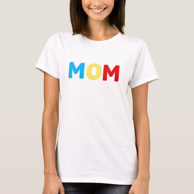 Mum Text in Blue Red & Yellow Colours T-Shirt (Front)