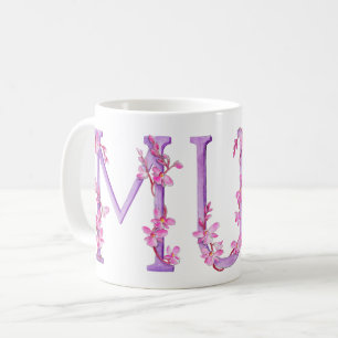 Mum text orchid art painting mug