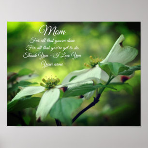 Mum Thank You Love Dogwood Floral Personalised Poster