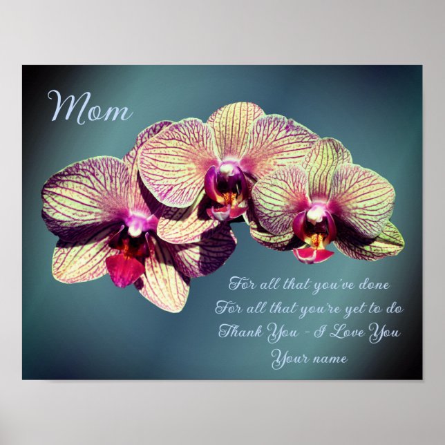 Mum Thank You Love Orchid Trio Flower Personalised Poster (Front)