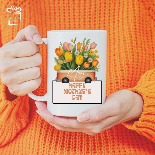 Mum, Thank You Peach Bouquet Mother's Day Coffee Mug (Mom, Thank you. Happy Mother's Day Mug)