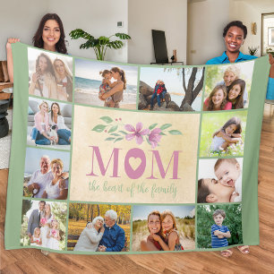 Mum the heart of the family 12 Photo Collage Green Fleece Blanket