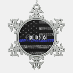 Mum Thin Blue Line Distressed Flag Snowflake Pewter Christmas Ornament