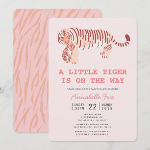 Mum Tiger Carry Cub Pink Baby Shower Invitation