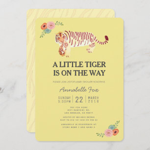 Mum Tiger Carry Cub Yellow Baby Shower Invitation