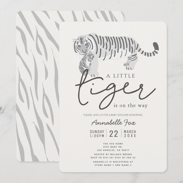 Mum Tiger & Cub Cream Gender-Neutral Baby Shower Invitation (Front/Back)
