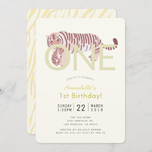 Mum Tiger & Cub Yellow 1st Birthday Invitation