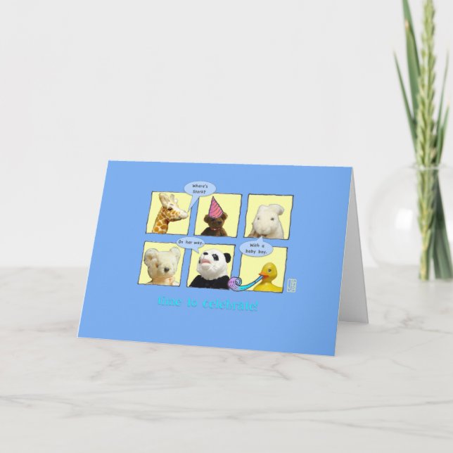 Mum-to-be Baby Boy Animals in Windows Card (Front)
