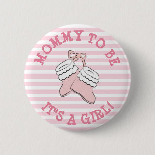Mum to Be Baby Shower Button with Cute Girl's Shoe