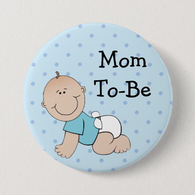 Mum To Be Blue Baby Boy Baby Shower Button (Front)