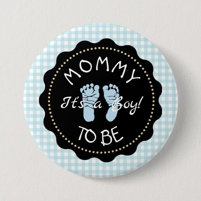 Mum to be  Blue Gingham  Baby Shower button (Front)