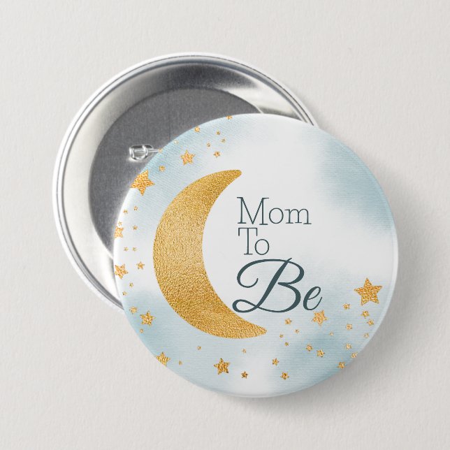 Mum to Be Blue Over the Moon Baby Shower 7.5 Cm Round Badge (Front & Back)
