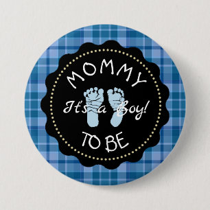 Mum to be  Blue Plaid Baby Shower button