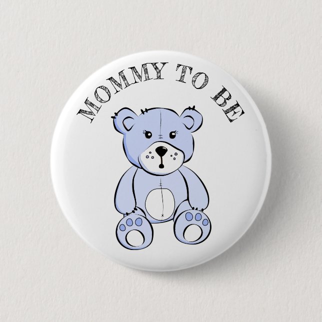 Mum to be Blue Teddy Bear Baby Shower Button (Front)