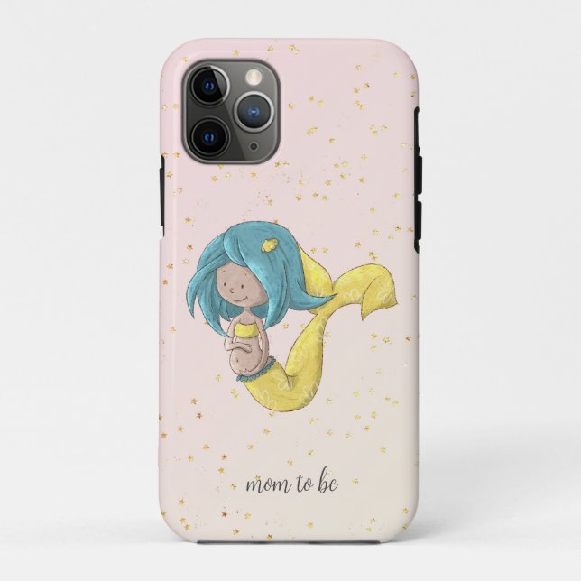 Mum to Be Blue Yellow Tail Pregnant Mermaid  Case-Mate iPhone Case (Back)