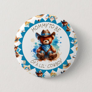 Mum to be Cowboy Teddy Bear Boy's Baby Shower 6 Cm Round Badge