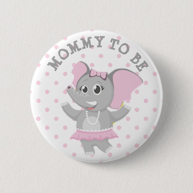 Mum to be Elephant Pink Polka Dot Baby Shower Pin (Front)
