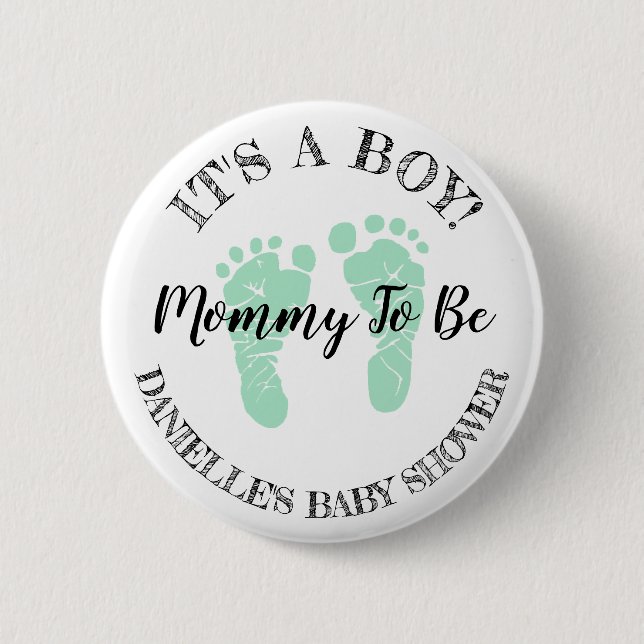 Mum to be Green Footprints Baby Shower button (Front)