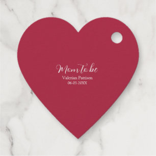 mum to be name date maroon white baby shower red favour tags