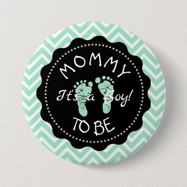 Mum to be Sage Green Chevron Baby Shower button (Front)