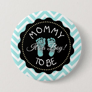 Mum to be teal  striped Chevron Baby Shower button