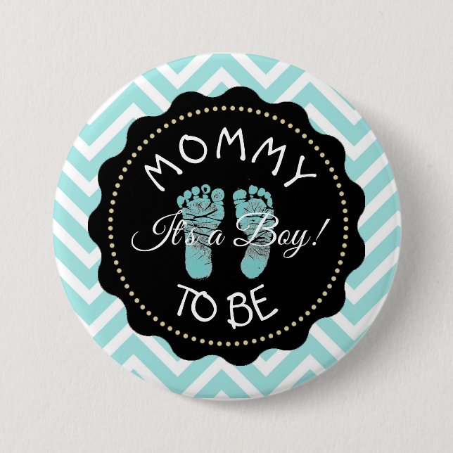 Mum to be teal  striped Chevron Baby Shower button (Front)