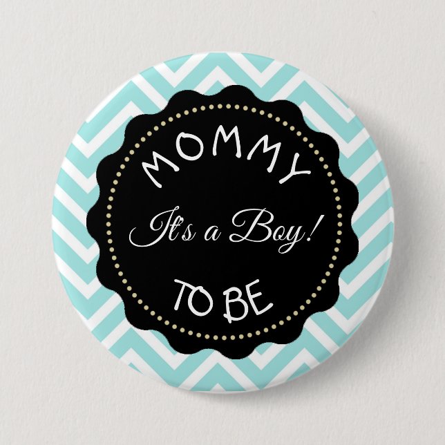 Mum to be teal  striped Chevron Baby Shower button (Front)