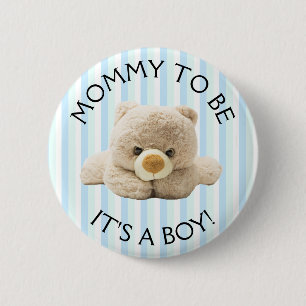 Mum to be "Teddy Bear" Blue Baby Shower Button