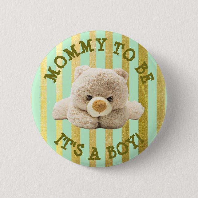 Mum to be "Teddy Bear" Geen Baby Shower Button (Front)