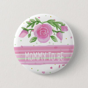 Mum To Be Watercolor Pink Roses Baby Shower 6 Cm Round Badge