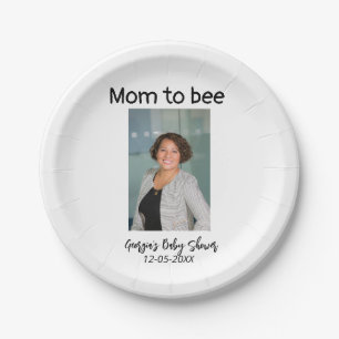 Mum to bee add photo name baby shower date paper plate