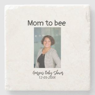 Mum to bee add photo name baby shower date  stone coaster