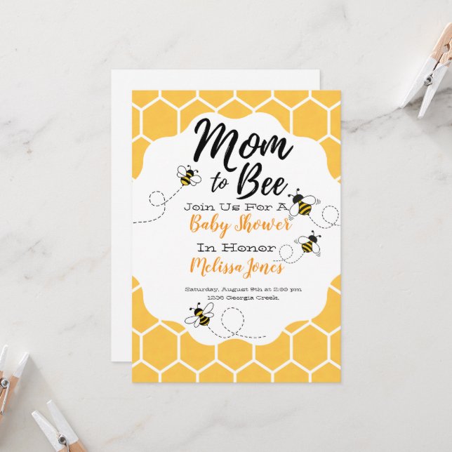 Mum to Bee Baby Shower Invitation  (Front/Back In Situ)